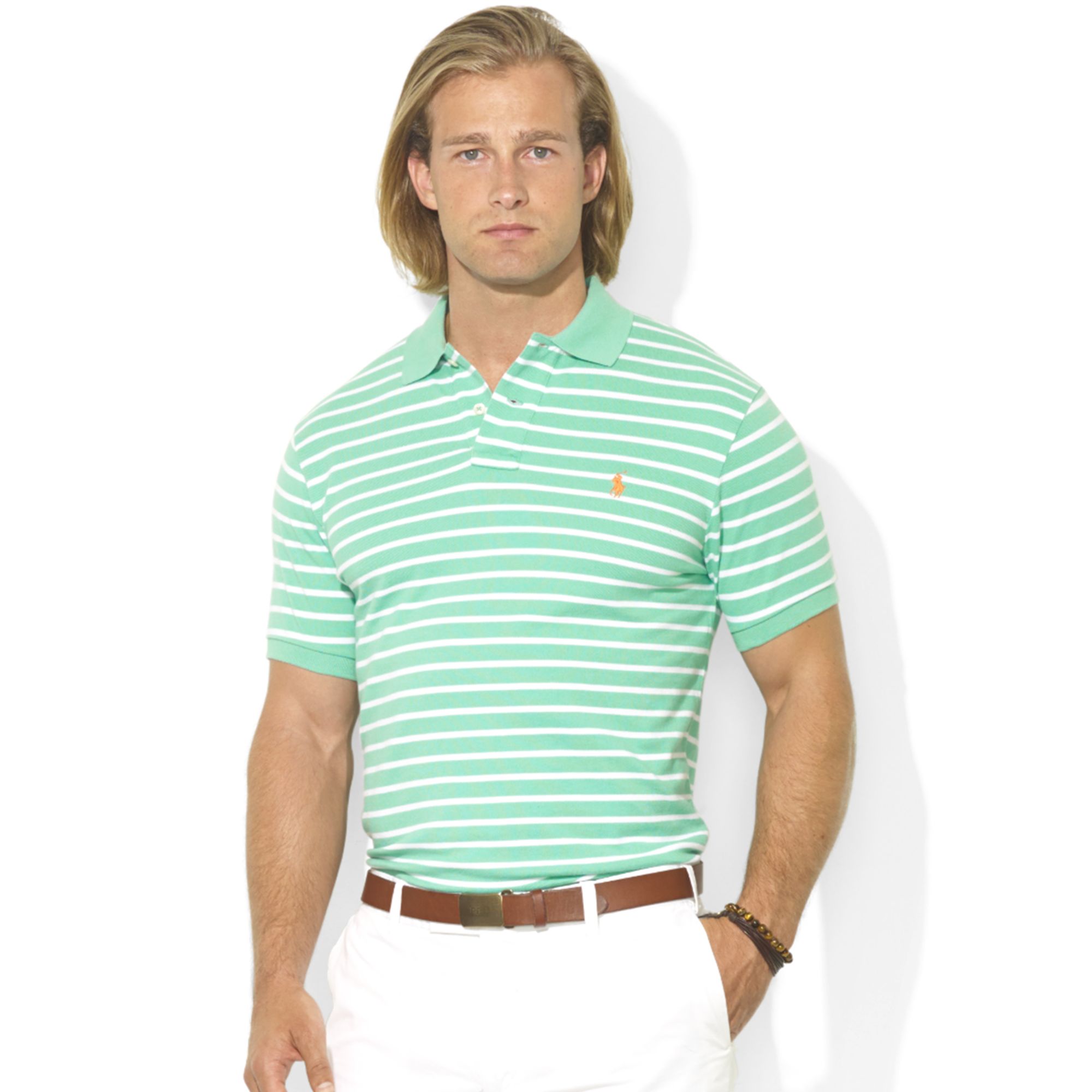 Lyst - Ralph Lauren Classic-fit Short-sleeve Striped Mesh Polo in Green ...