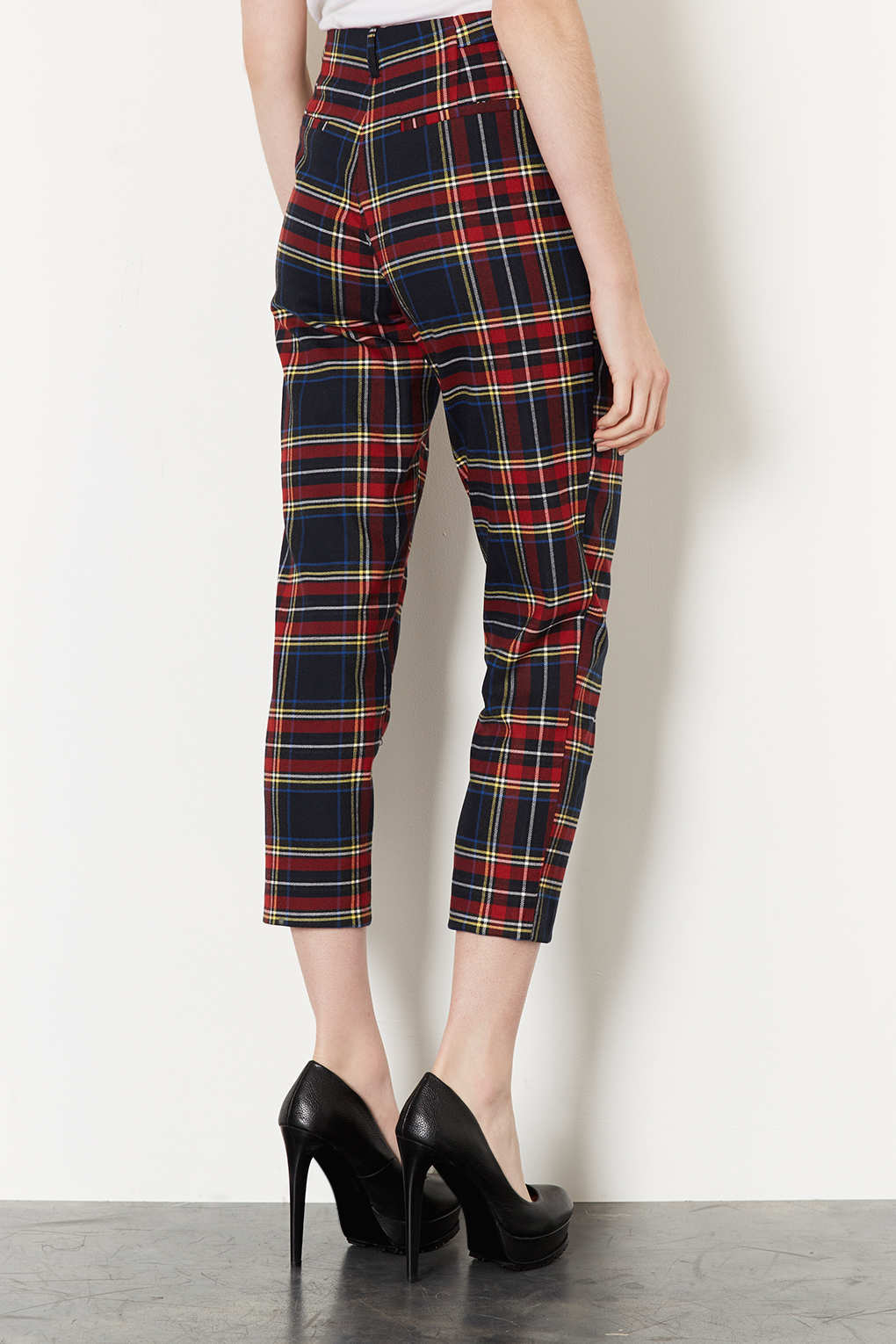 Topshop Check Trousers in Red | Lyst