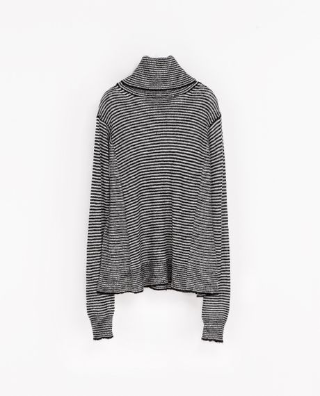 Zara Striped Drape Neck Sweater in Gray (Black / White) | Lyst