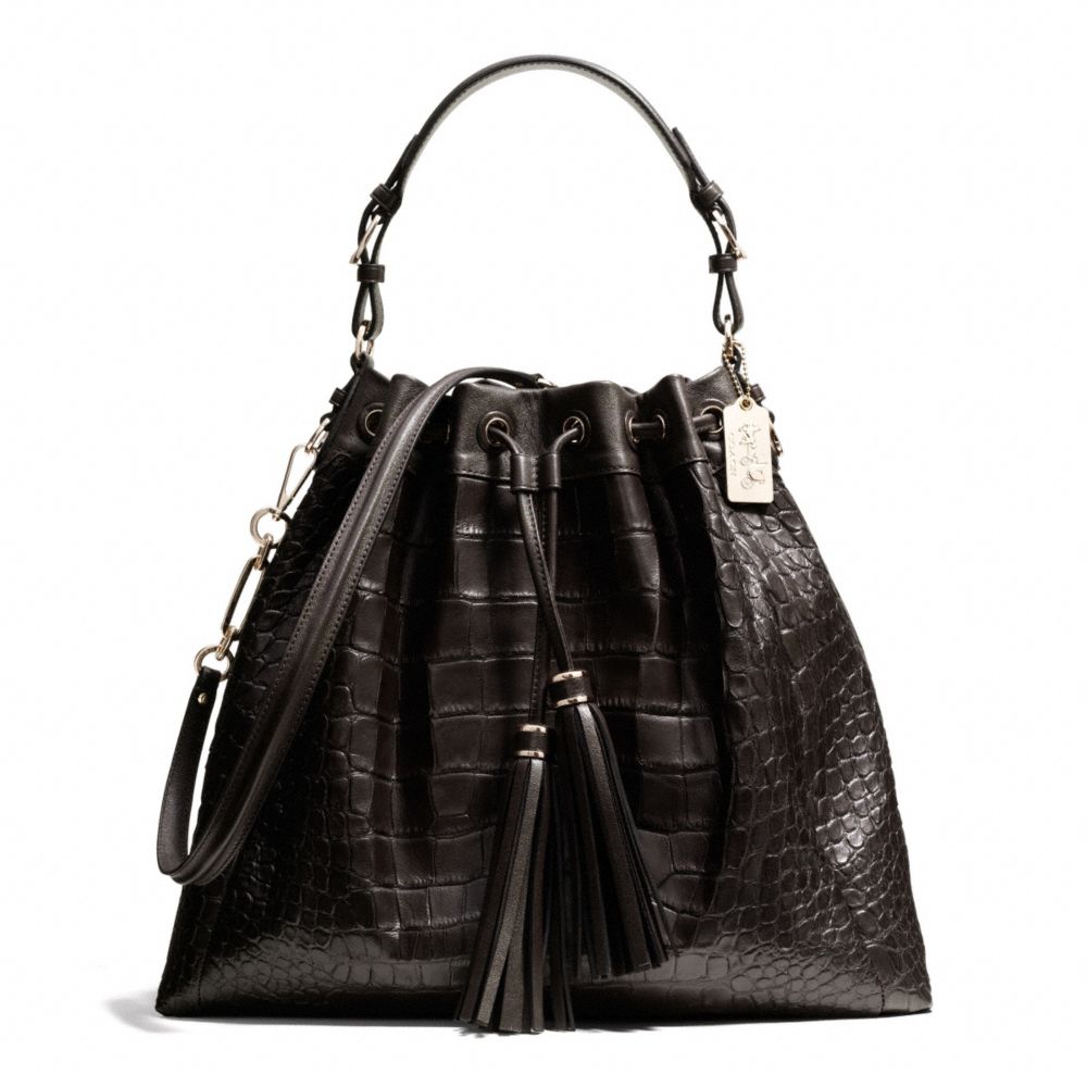 Coach Madison Large Drawstring Shoulder Bag in Croc Embossed Leather in
