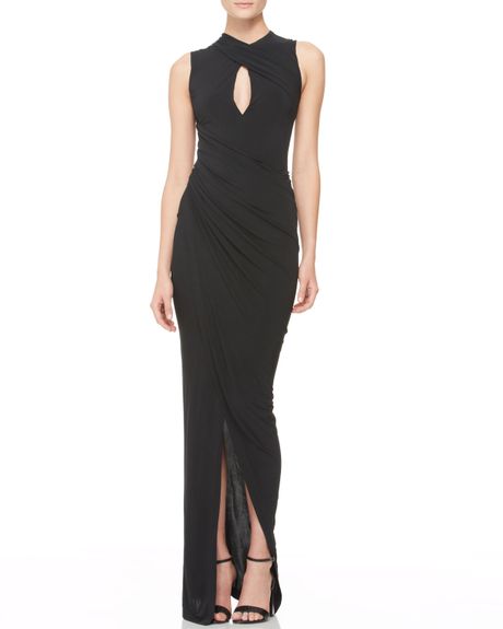 Donna Karan New York Draped Keyhole Evening Dress in Black | Lyst