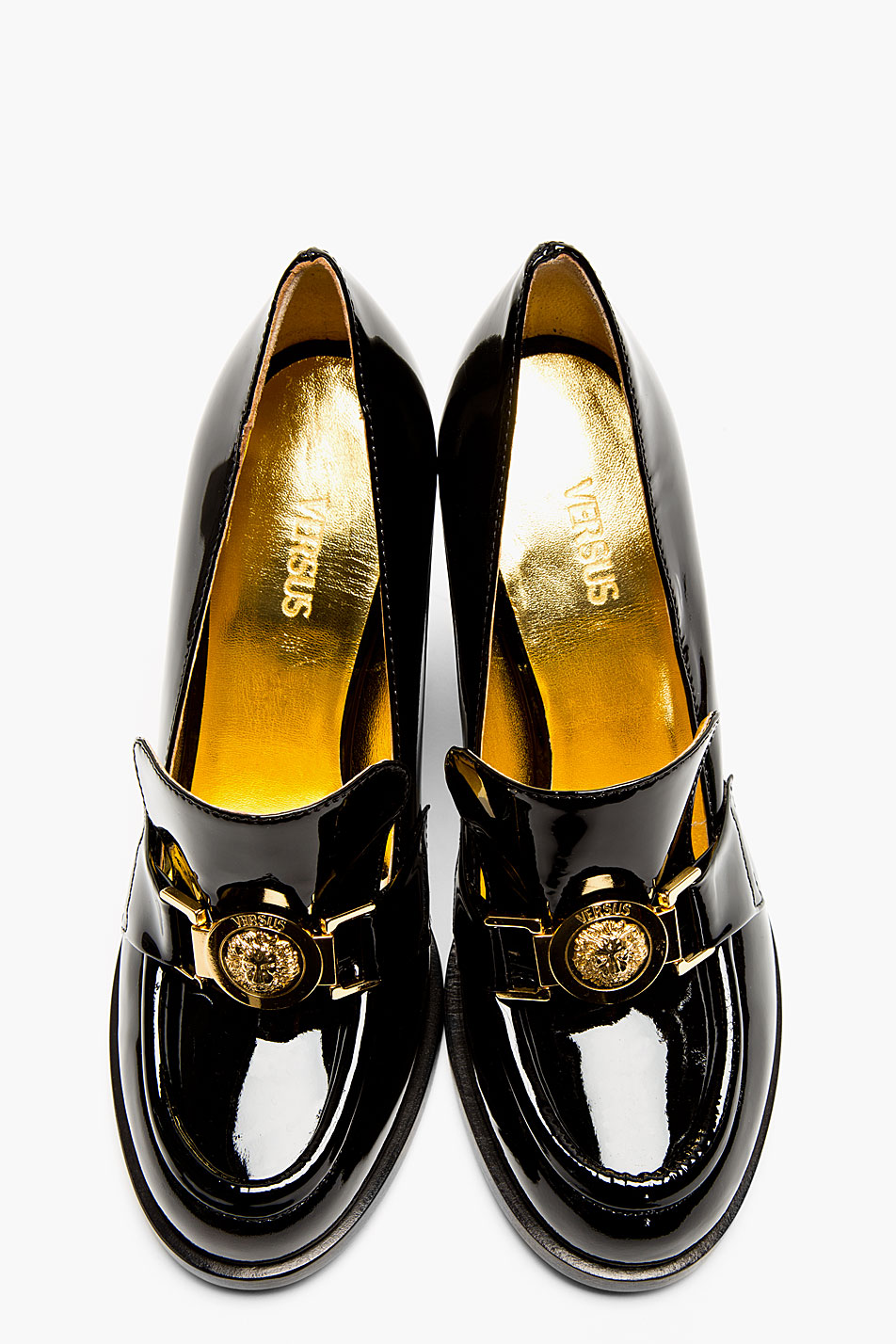 Lyst - Versus Black Patent Leather Heeled Loafers in Black