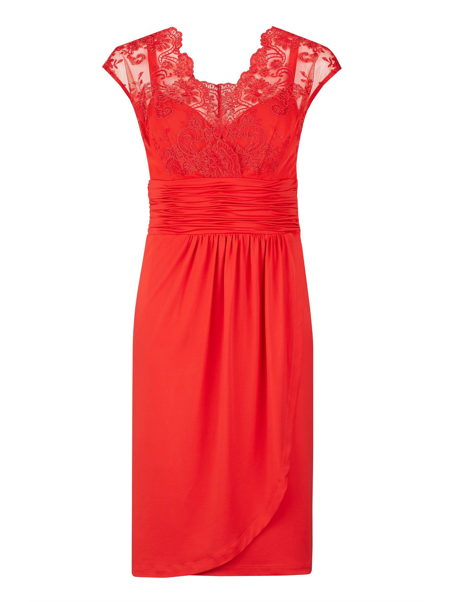 Alexon Lace Top Jersey Dress in Red | Lyst