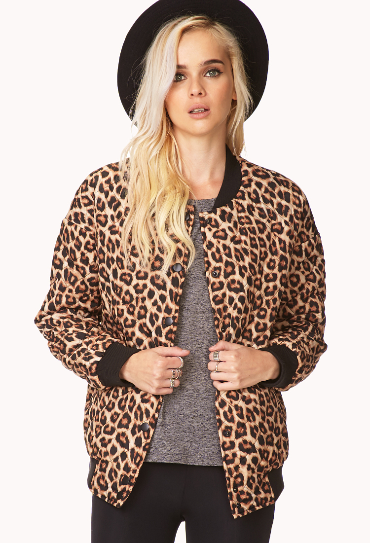 Forever 21 Quilted Leopard Bomber Jacket | Lyst