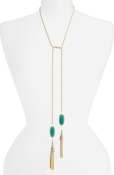 Kendra Scott Megan Oval Stone Fringe Chain Necklace in Green (Emerald ...