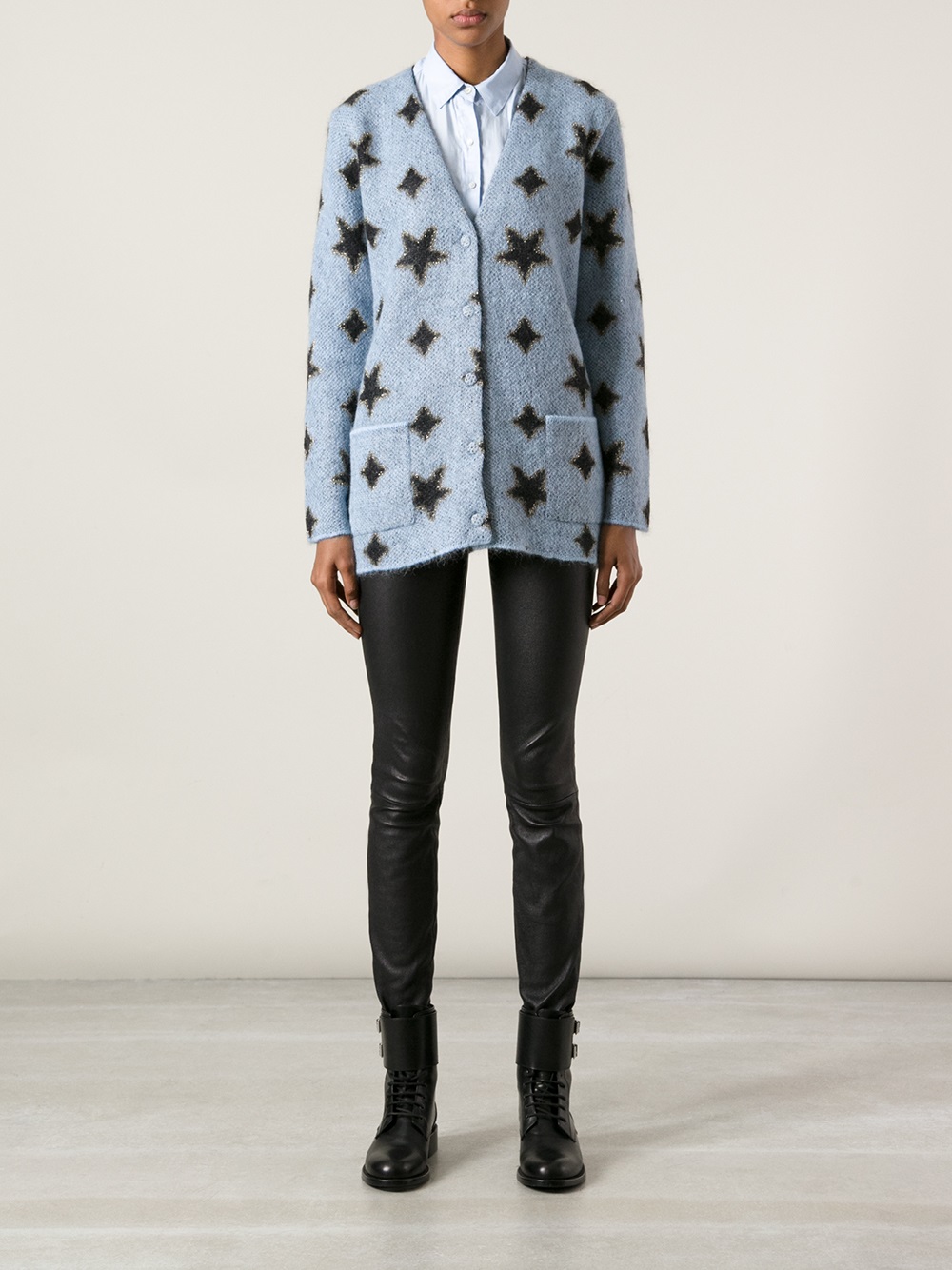 Saint laurent Star Print Cardigan in Blue | Lyst