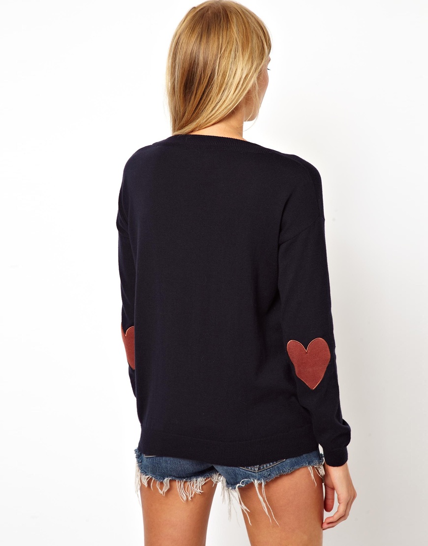 Lyst - Asos Heart Elbow Patch Sweater in Blue
