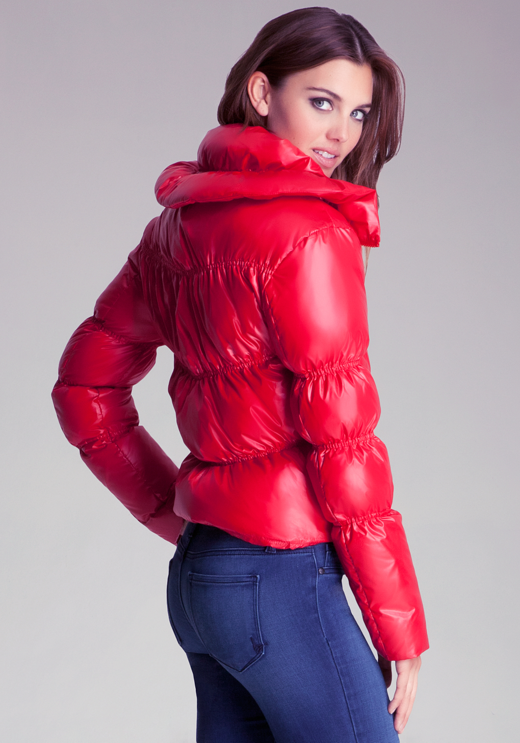 Bebe Shine Puffer Jacket in Red | Lyst