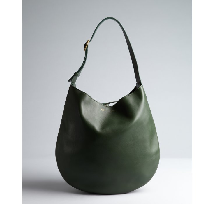 C¨¦line Hunter Leather Tie Top Hobo Bag in Green | Lyst  