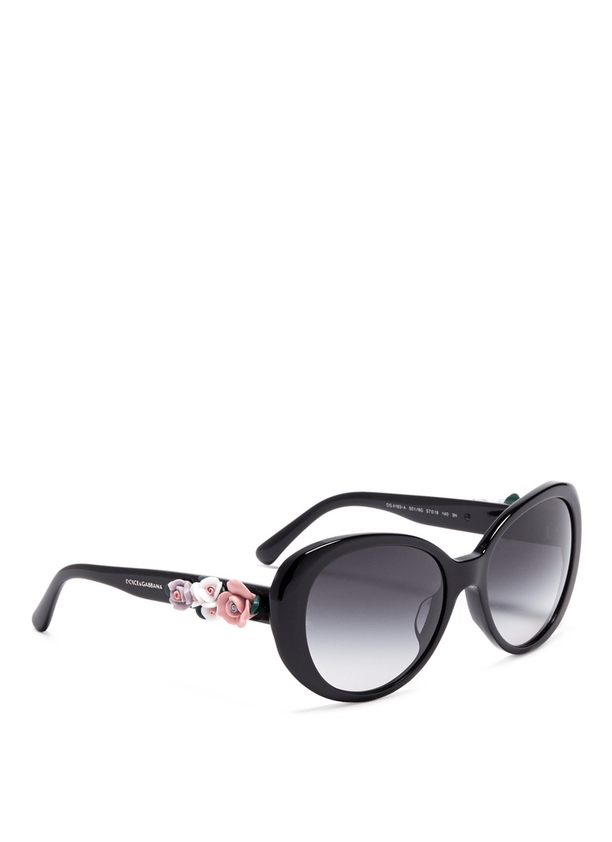 Lyst - Dolce & Gabbana Floral Appliqué Round-frame Sunglasses in Black