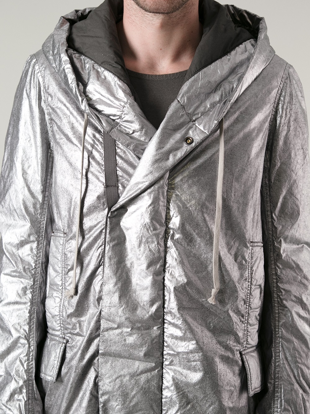 Lyst Drkshdw by rick owens Metallic Hooded Coat in Metallic for Men