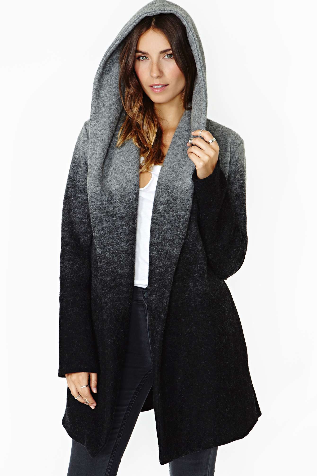 Lyst - Nasty Gal Bb Dakota Ombre Hooded Coat in Black