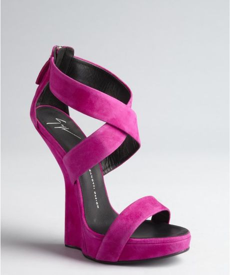 Giuseppe Zanotti Hot Pink Suede Hi Wedge Alien Sandals in Pink | Lyst