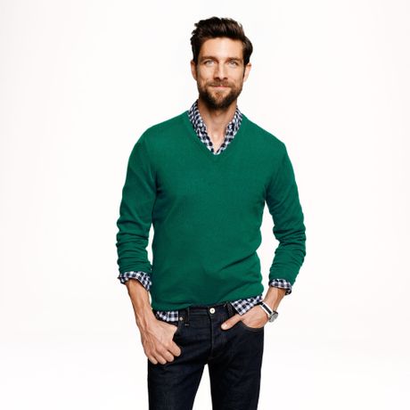 J.crew Italian Cashmere V-Neck Sweater in Green for Men (dark ...