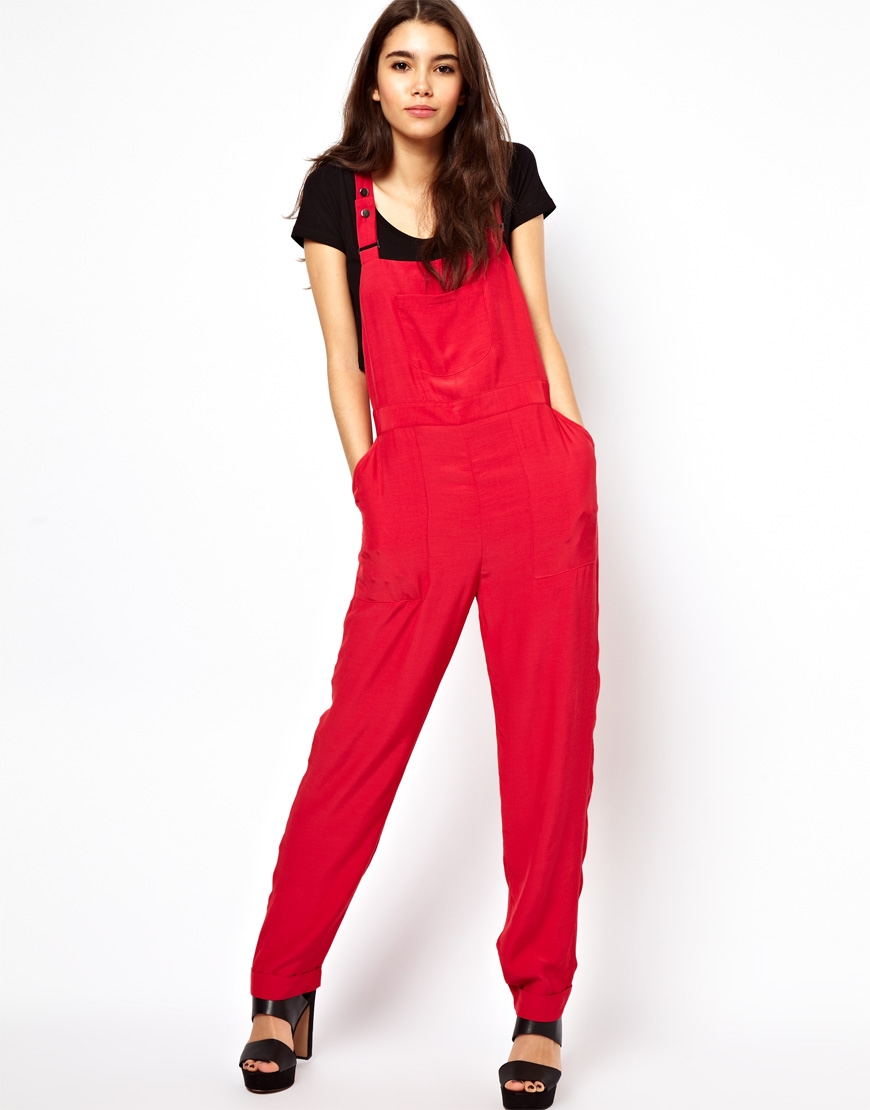 Lyst - Asos Dungaree Jumpsuit in Red