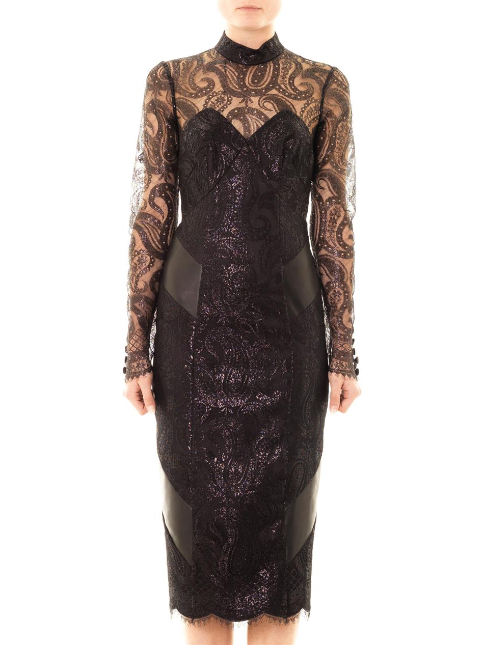 Lyst - L'wren scott Paisley Lace and Leather Dress in Black