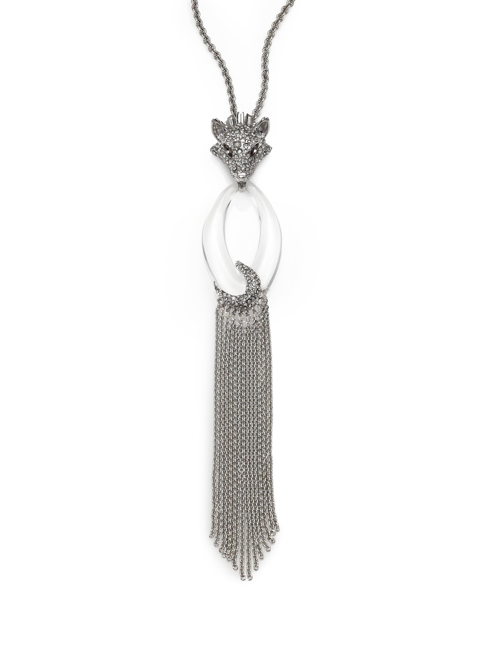 Alexis Bittar Lucite Crystal Wolf Tassel Pendant Necklace In Metallic 