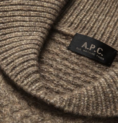 A.p.c. Wool-Blend Shawl Collar Sweater in Brown for Men | Lyst