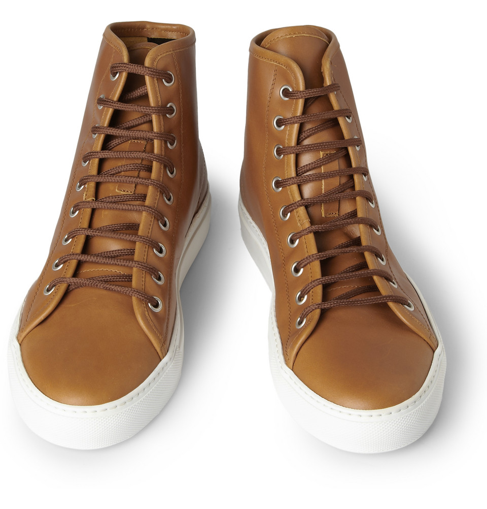 Lyst - Common Projects Tournament Leather High Top Sneakers in Brown ...