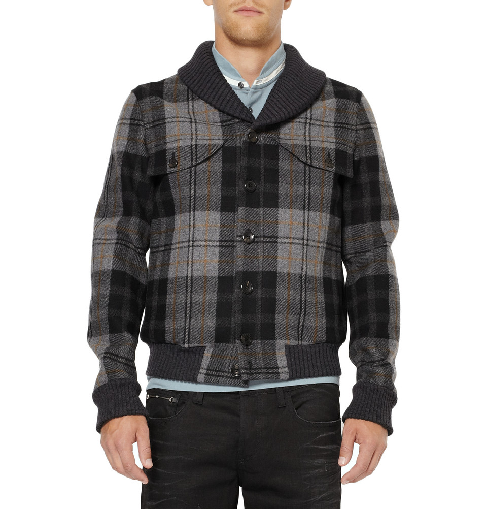 Gucci Plaid Wool Bomber Jacket in Gray for Men | Lyst