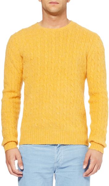 Hartford Cable Knit Shetland Wool Sweater in Yellow for Men | Lyst