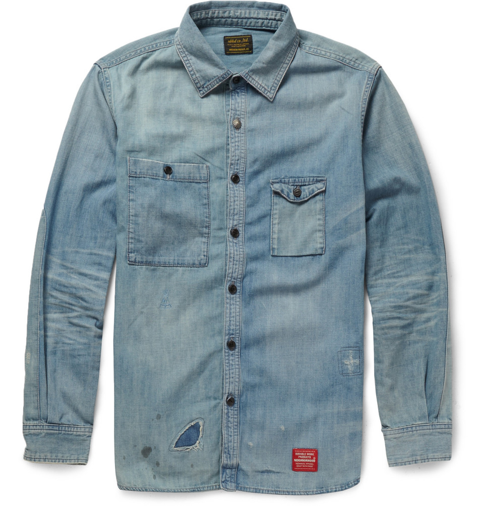 blue washed denim shirt