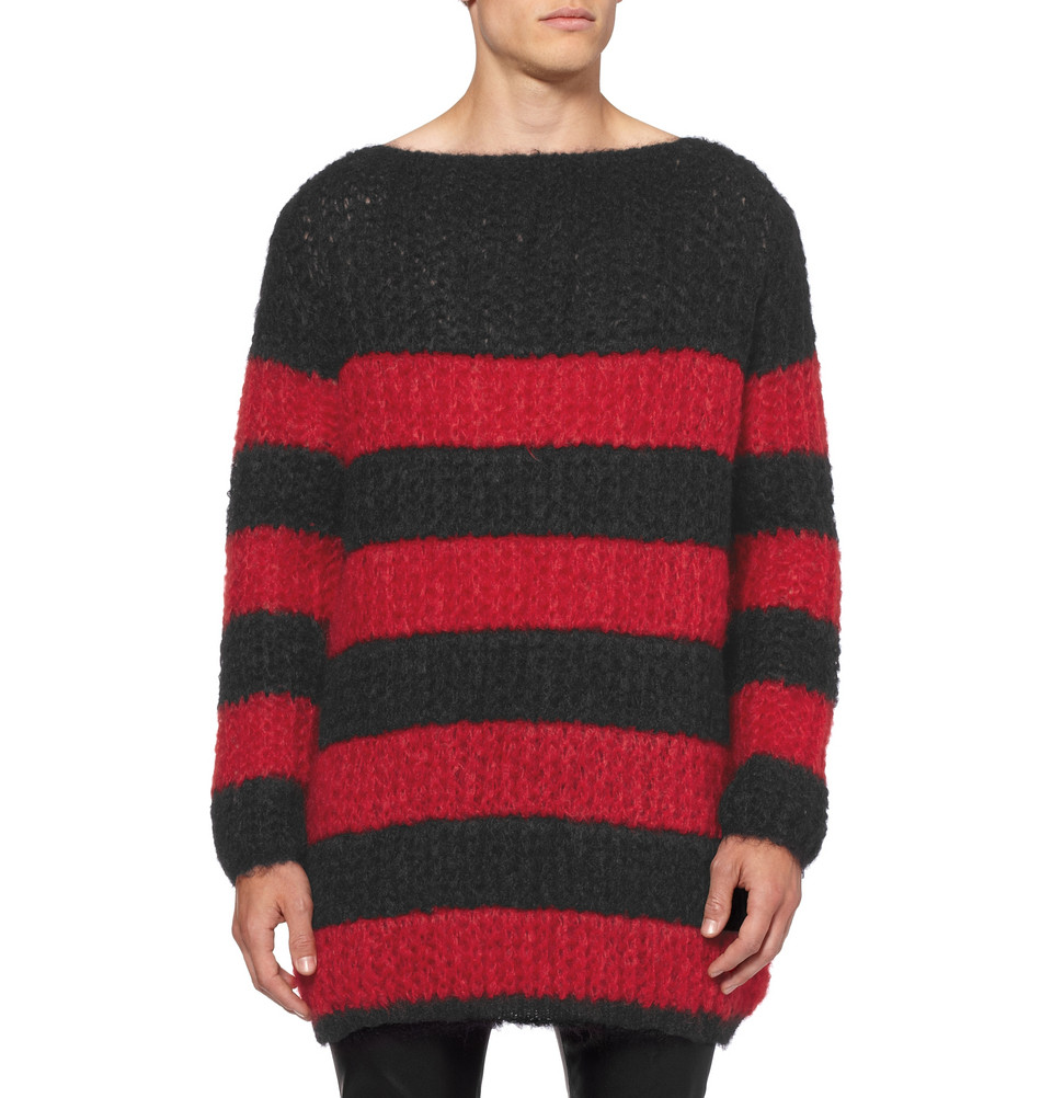 Saint laurent Oversized Striped Mohair-Blend Sweater in Red for Men | Lyst
