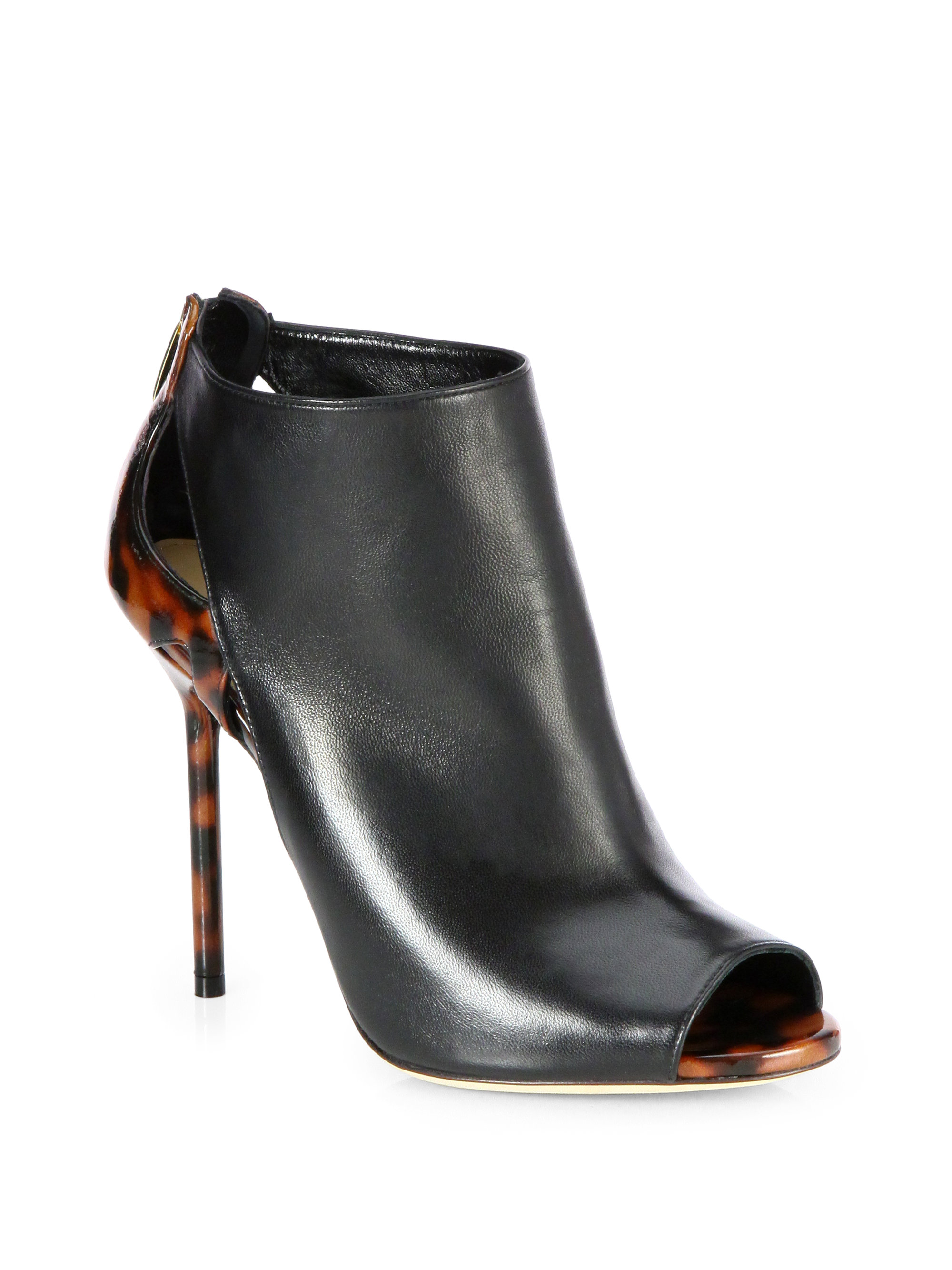 Lyst - Sergio Rossi Moon Peeptoe Leather Ankle Boots in Black