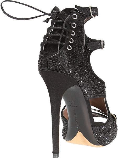 Tabitha Simmons Black Satin and Crystals Bailey Sandals in Black | Lyst