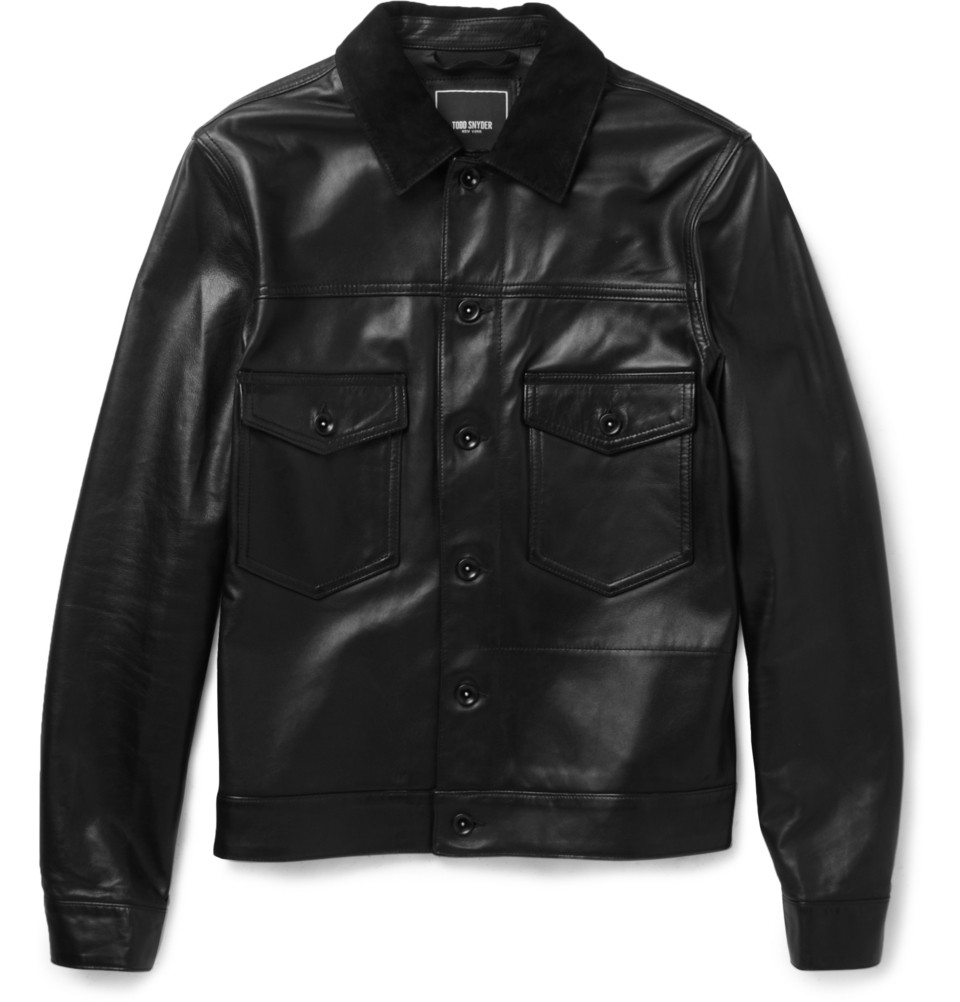 Todd Snyder Nubuck trimmed Leather Jacket in Black for Men | Lyst