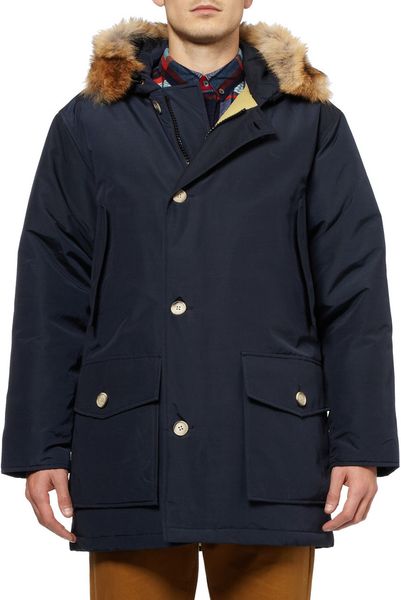 Woolrich Arctic Parka Coyotetrimmed Downfilled Coat in Blue for Men | Lyst