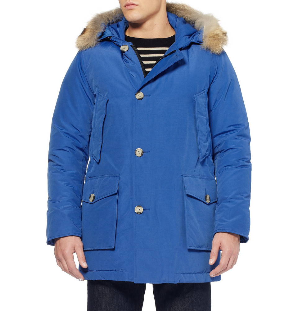 Woolrich Arctic Parka Coyote-trimmed Downfilled Coat in Blue for Men | Lyst