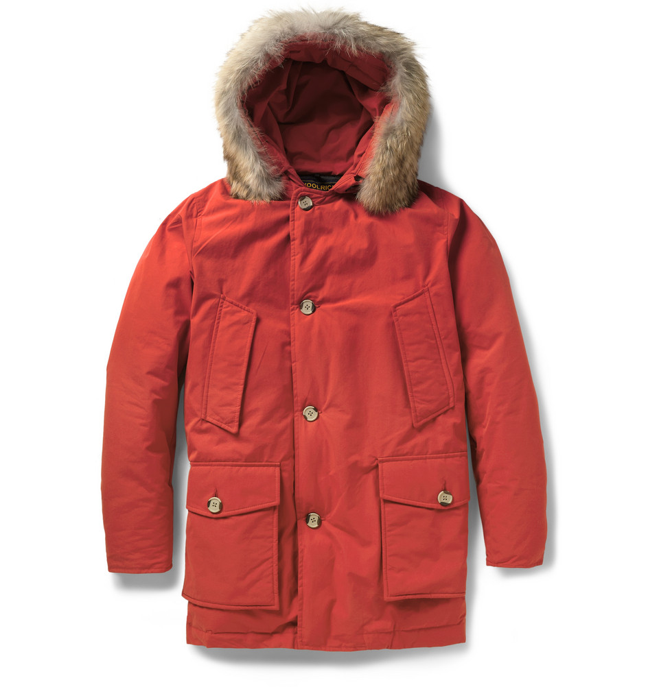 Woolrich Arctic Parka Coyotetrimmed Downfilled Coat in Red for Men | Lyst