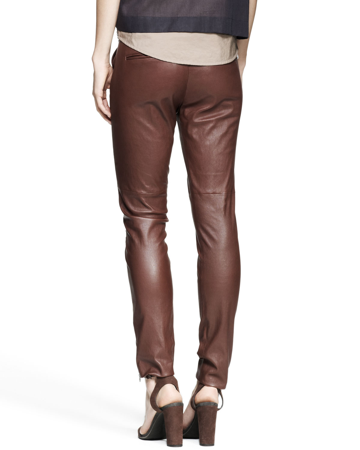 Lyst - Brunello Cucinelli Leather Knee-Patch Skinny Pants in Brown