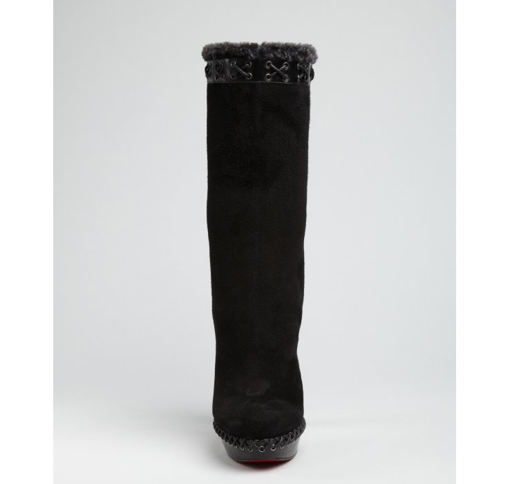christian louboutin suede Step N Roll boots Grey shearling lining ...