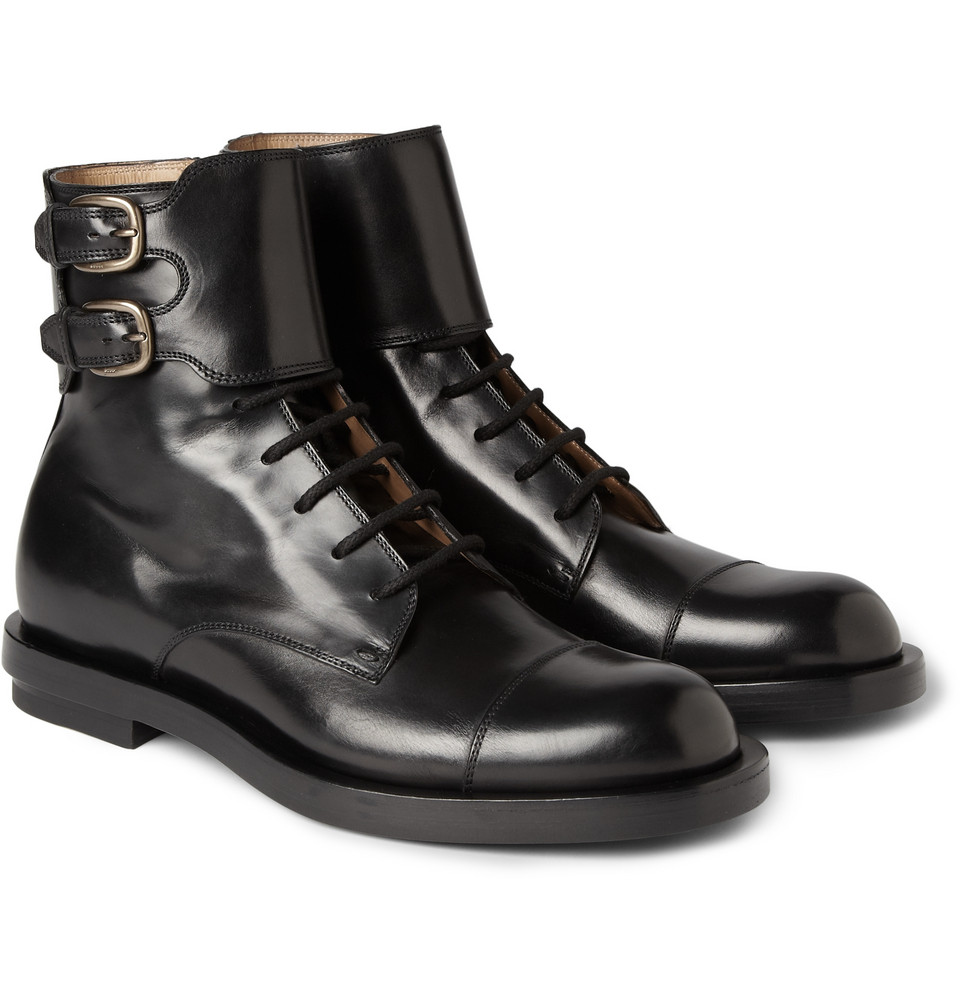 Lyst - Gucci Buckled Leather Boots in Black for Men
