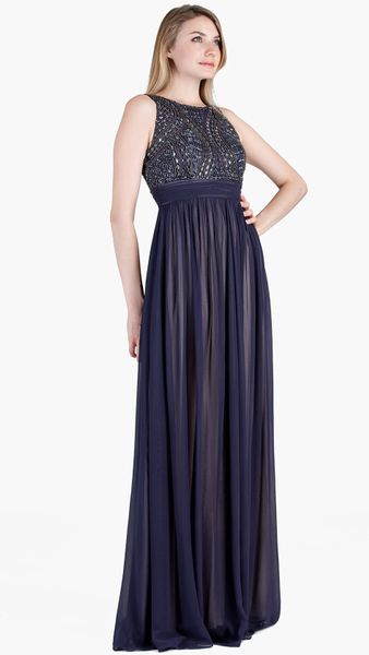 Js Collections Beaded Bodice Chiffon Gown in Blue (Steel Blue) | Lyst
