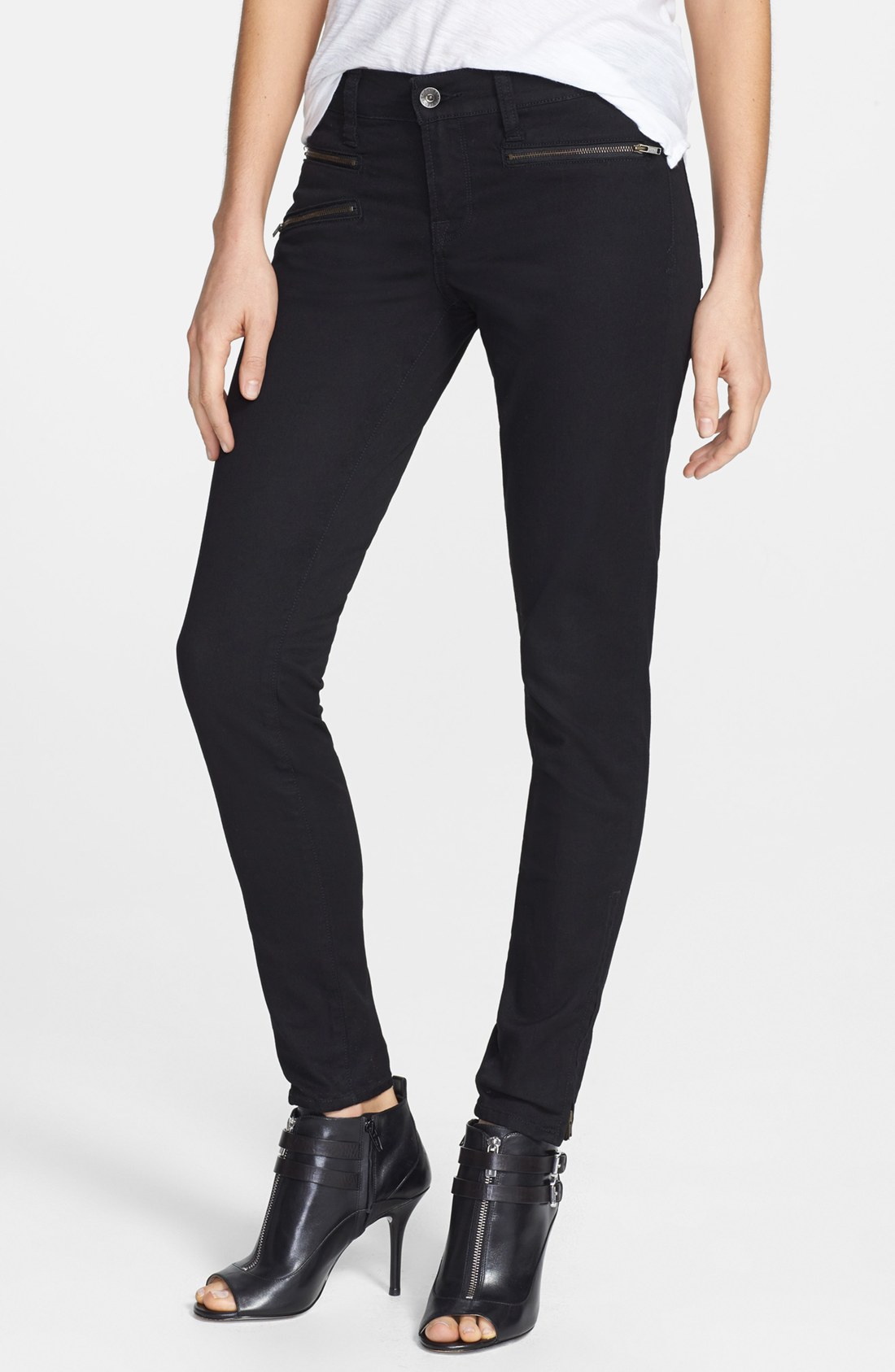 Lucky Brand Charlie Moto Super Skinny Jeans in Black (Black Rinse) | Lyst