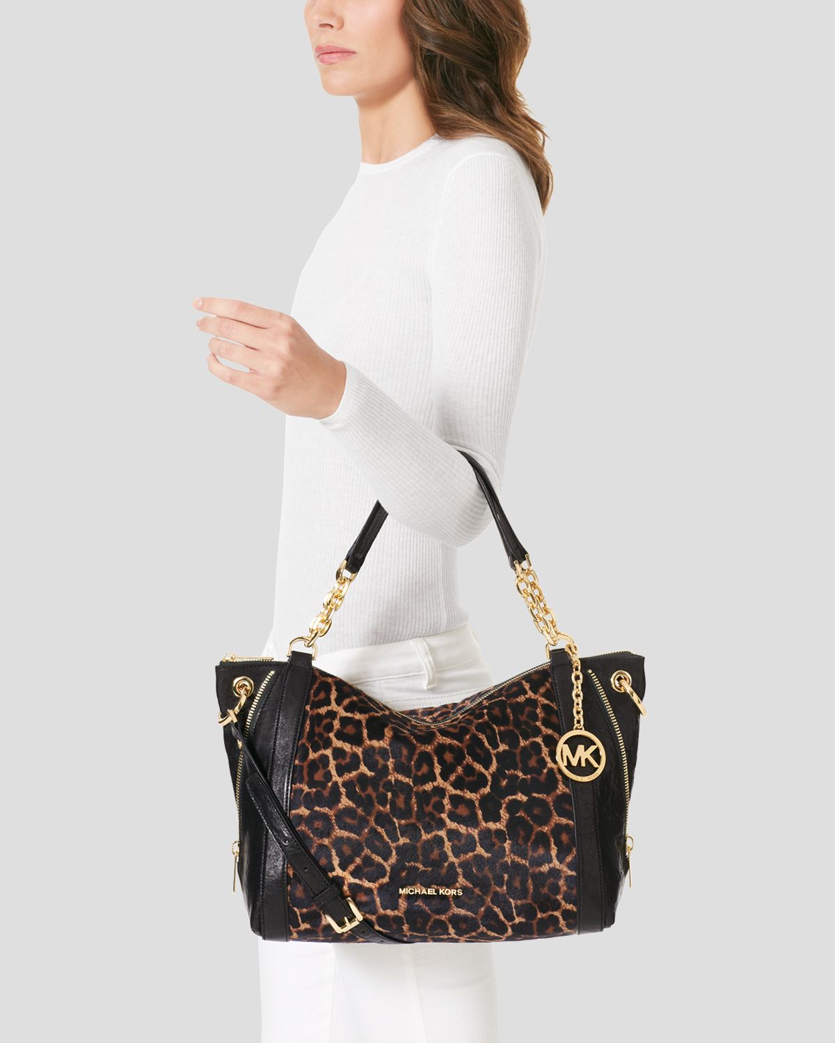 Lyst Michael Michael Kors Satchel Stanthorpe Large Cheetah Print in Brown