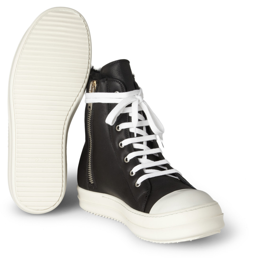 Lyst - Rick Owens Ramones Shearlinglined Hightop Leather Sneakers in ...