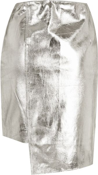 Topshop The Collection Starring Kate Bosworth Leather Skirt in Silver ...