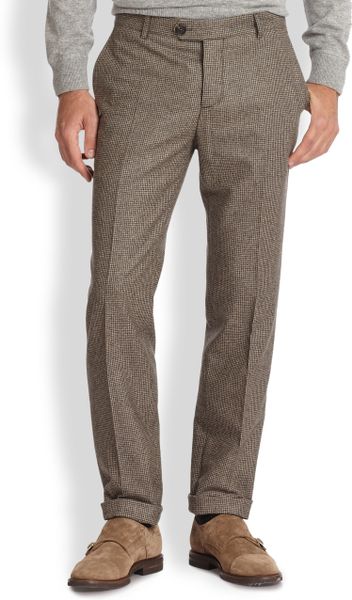 Brunello Cucinelli Houndstooth Wool Pants in Brown for Men (NUTMEG) | Lyst