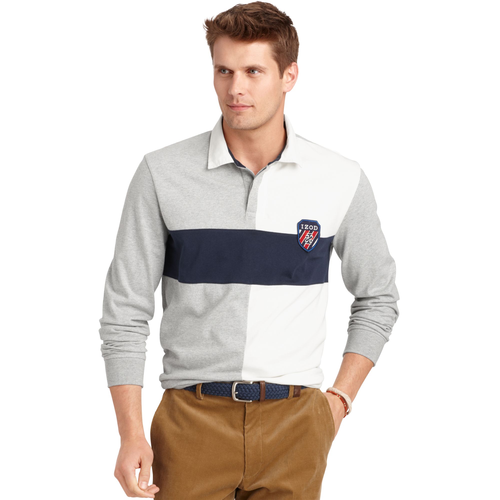 Lyst - Izod Shirt Long Sleeve Chest Stripe Rugby Polo in Gray for Men