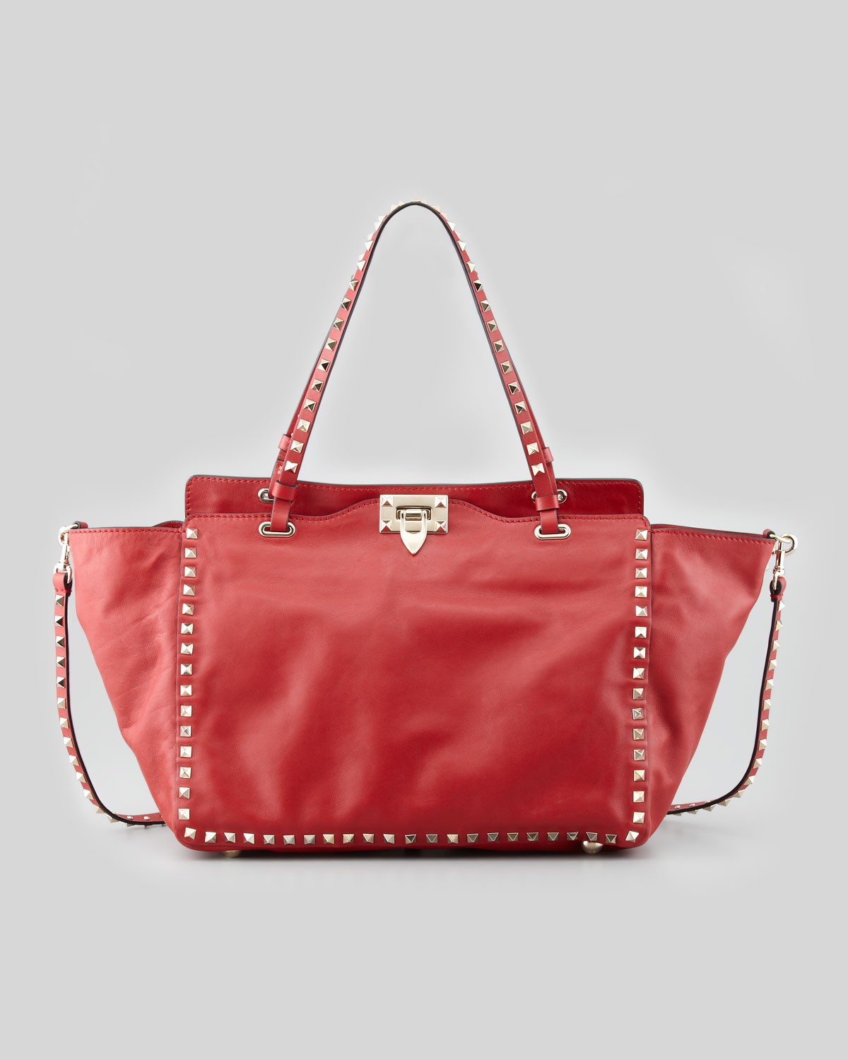 Lyst - Valentino Rockstud Medium Leather Tote Bag in Red