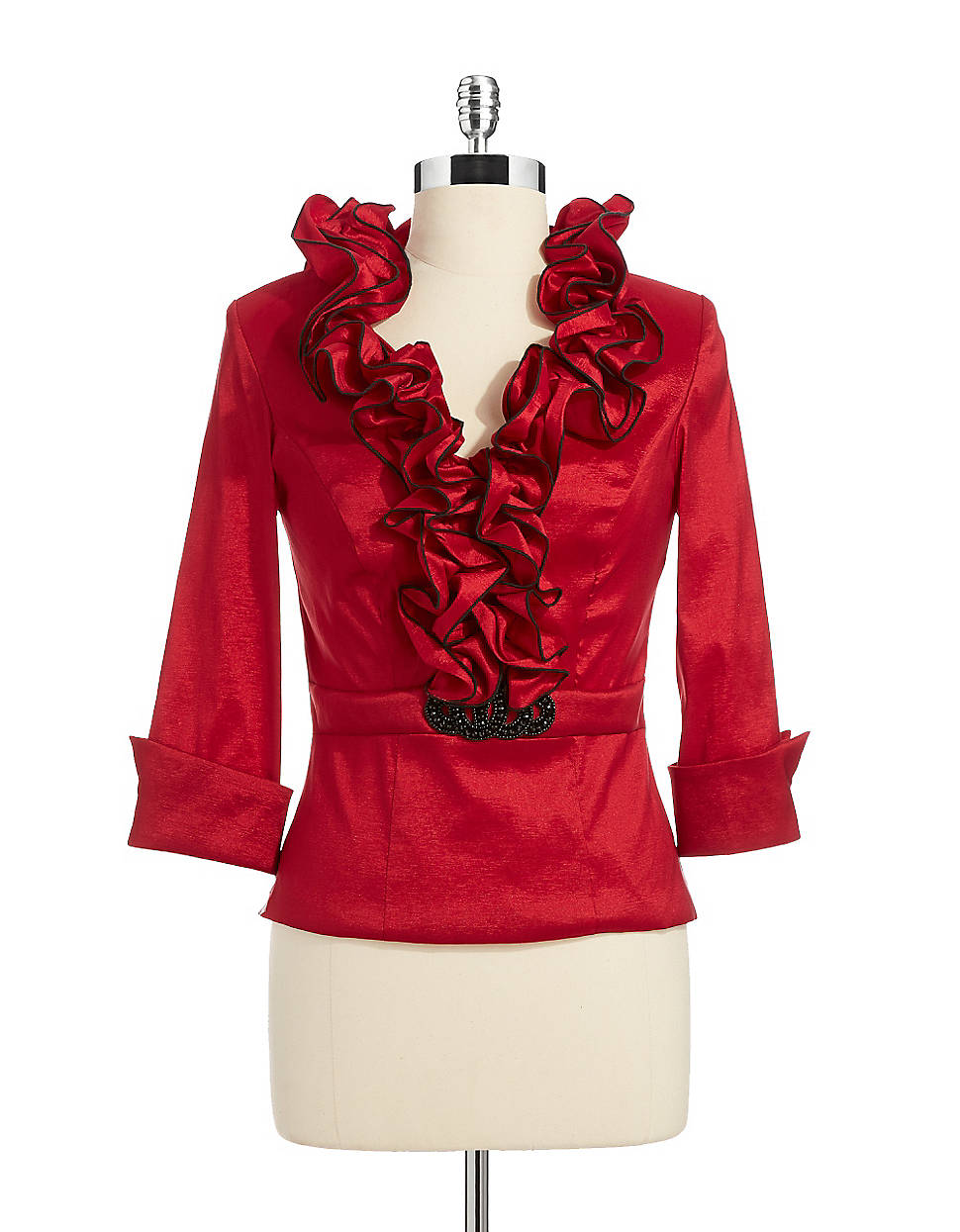 red ruffled shirt