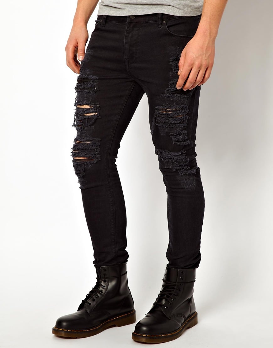 Asos Super Skinny Jeans With Extreme Rips In Black For Men Lyst 