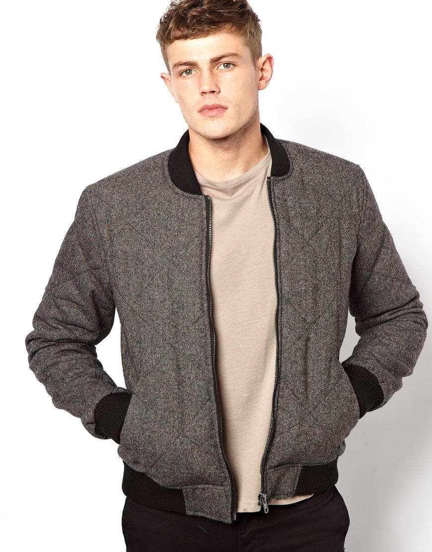 Lyst - Asos Quilted Wool Bomber Jacket in Gray for Men