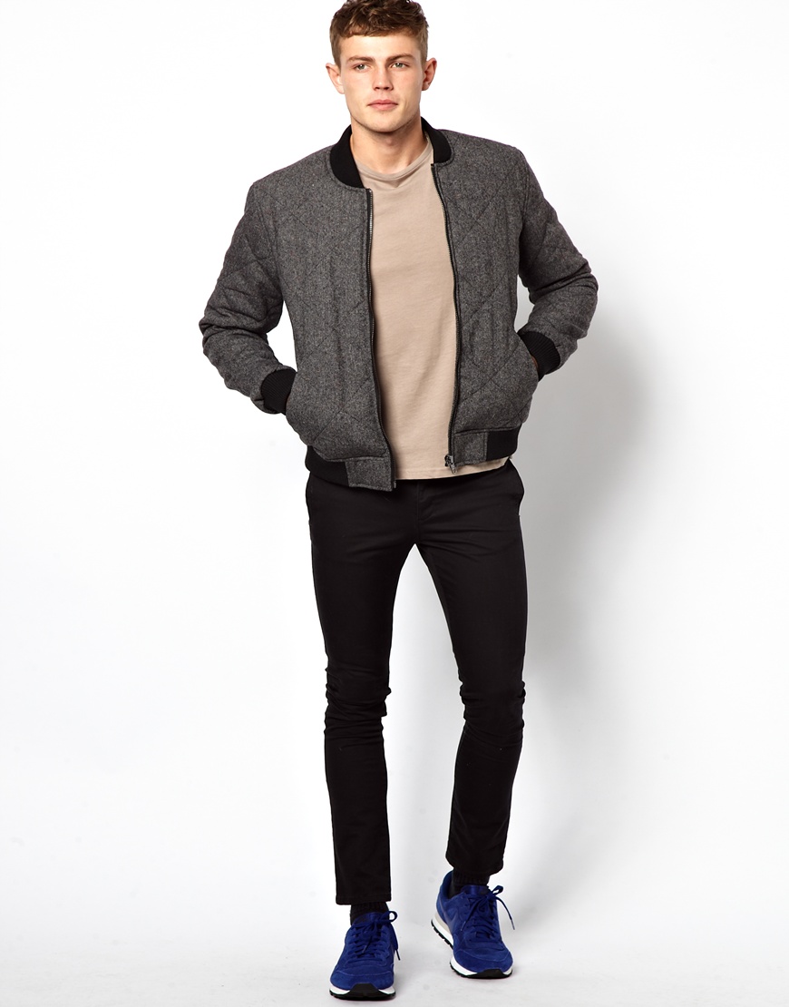 Asos Quilted Wool Bomber Jacket in Gray for Men Lyst