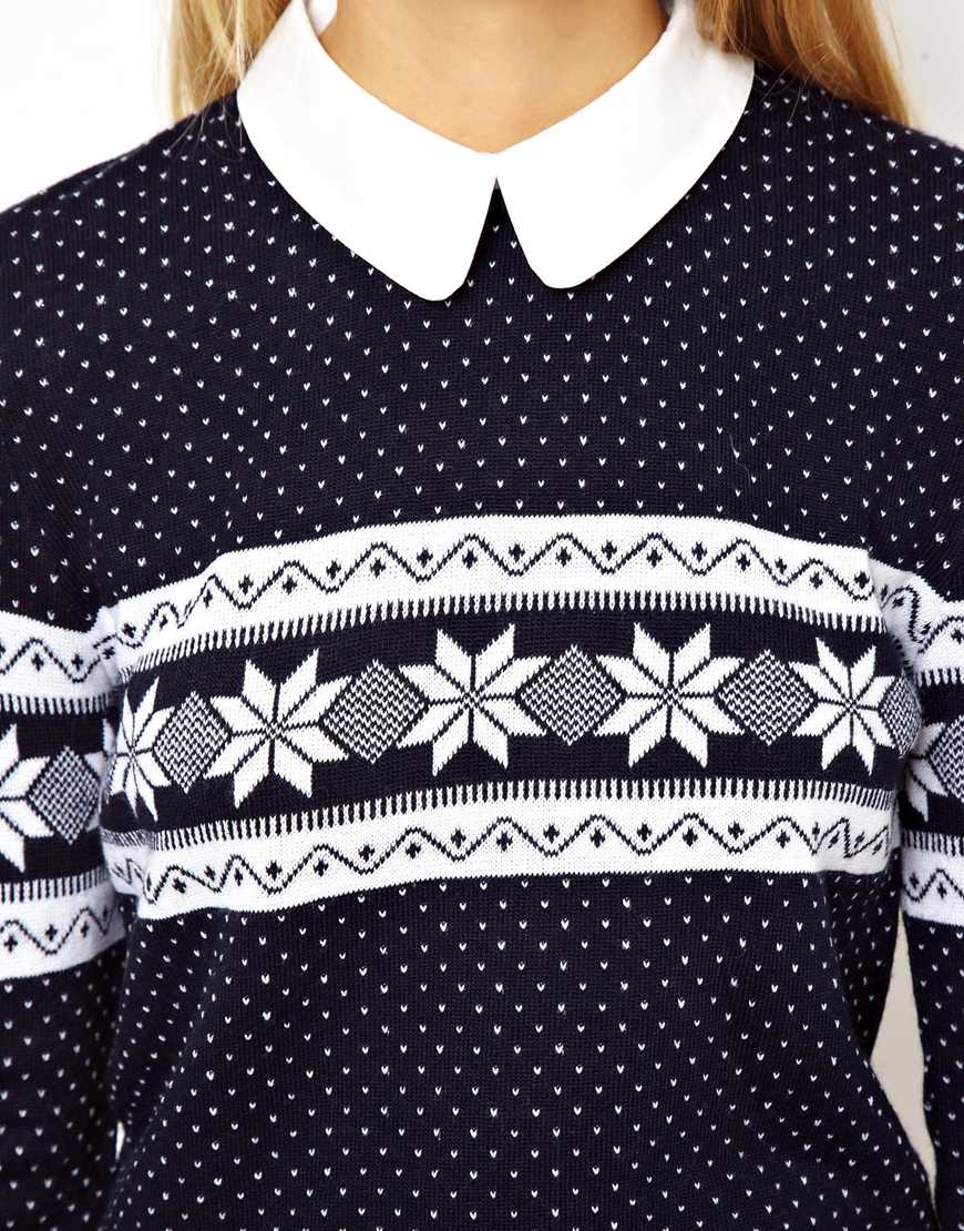 Snowflake Pattern Christmas Jumper | asos jumper in snowflake pattern with collar in blue Snowflake Pattern Christmas Jumper | asos jumper in snowflake pattern with collar in blue