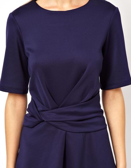Asos Peplum Top with Knot Detail in Blue (Navy) | Lyst